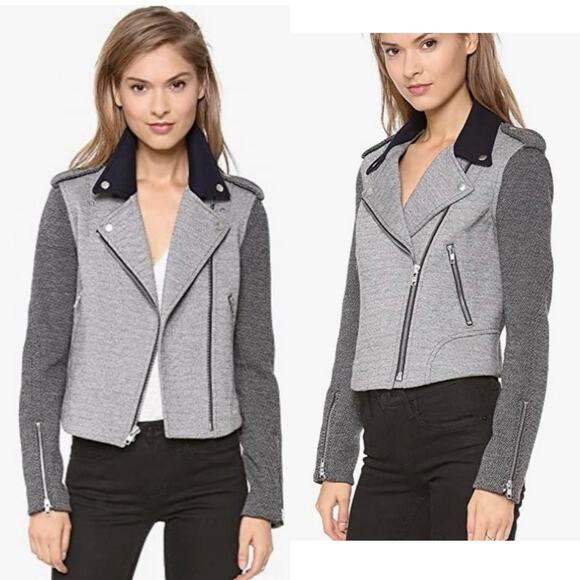 Theory Adashi Wool Moto Jacket Sz Medium color block preppy Y2K Designer Chic - Picture 1 of 15